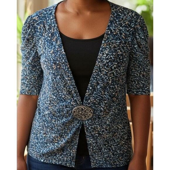 NOTATIONS Shirt Plus Size XL Blouse Top Black Blue Twofer Buckle Layer Look - Picture 4 of 4